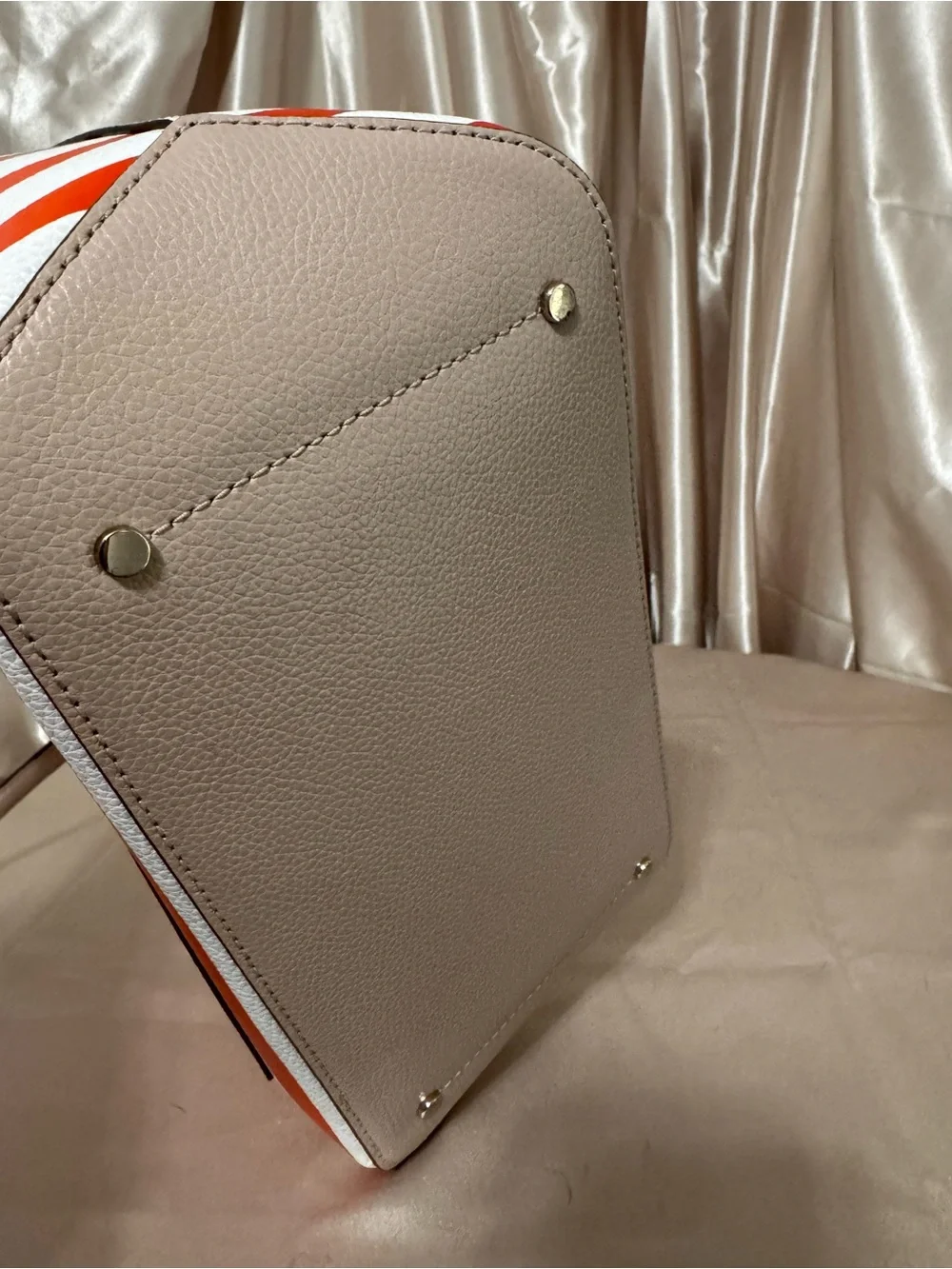 kate spade White, Pink & Red Striped Leather Drawstring Bucket Bag